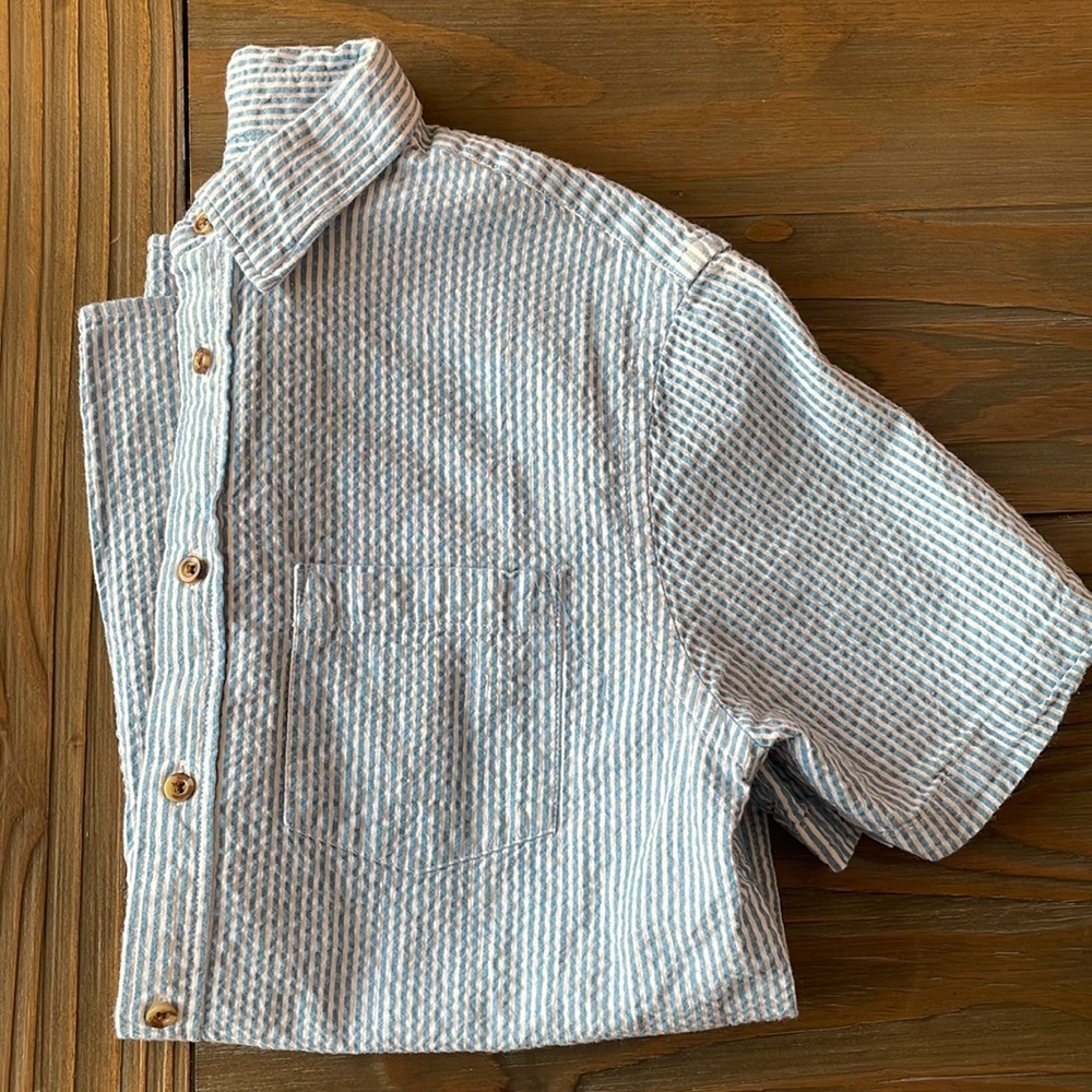 Blue Seersucker Button Down Shirt
